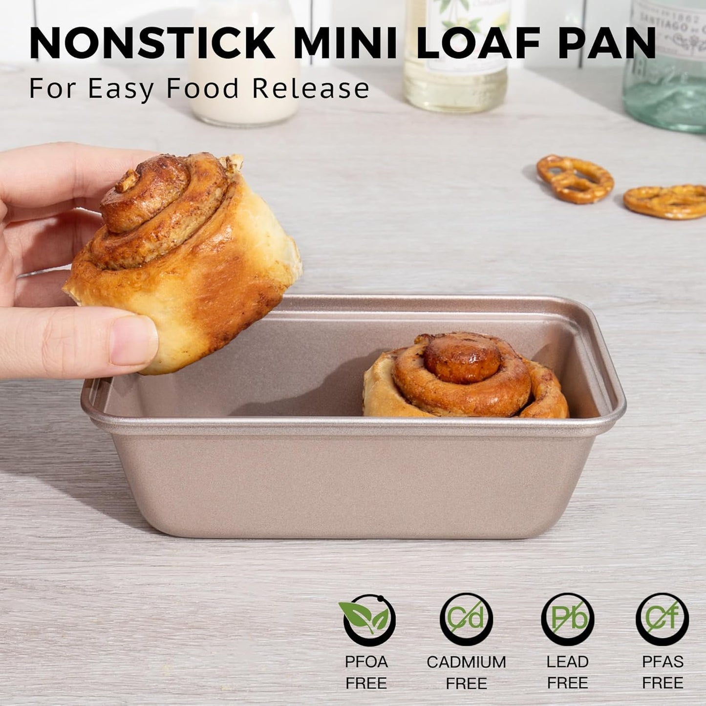 HONGBAKE Mini Loaf Pan for Baking Bread, Nonstick Small Banana Bread Tins Set of 3, 6 x 3.3 x 2 In Tiny Carbon Steel Meatloaf Pan - Rose Gold
