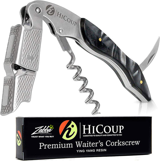 Hicoup Wine Opener - Professional Corkscrews for Wine Bottles w/Foil Cutter and Cap Remover - Manual Wine Key for Servers, Waiters, Bartenders and Home Use - Ying Yang