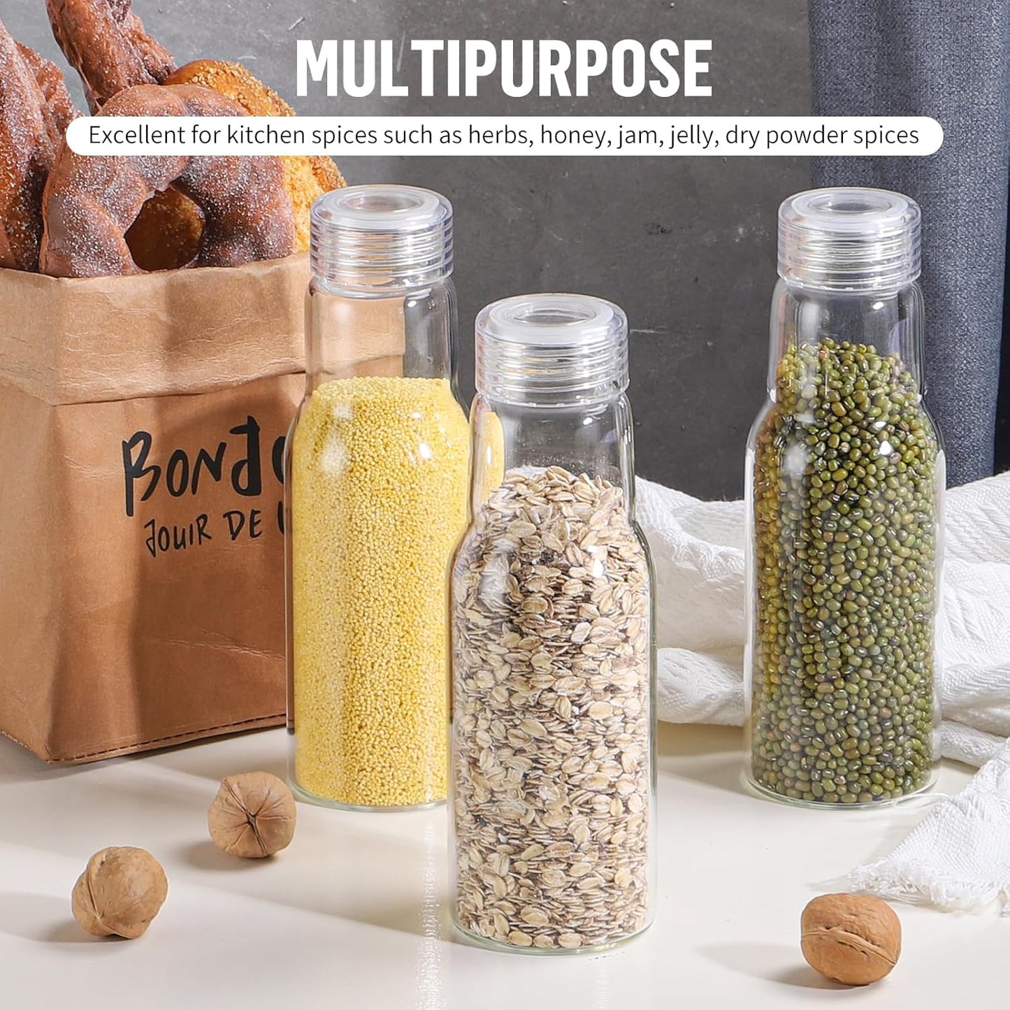 17 Oz Glass Juice Bottles with Lids, Glass Bottles, BPA Free, Borosilicate Glass for Juicing, Smoothies, Infused Water, Beverage Storage, Shaker Bottles (2 Pack)