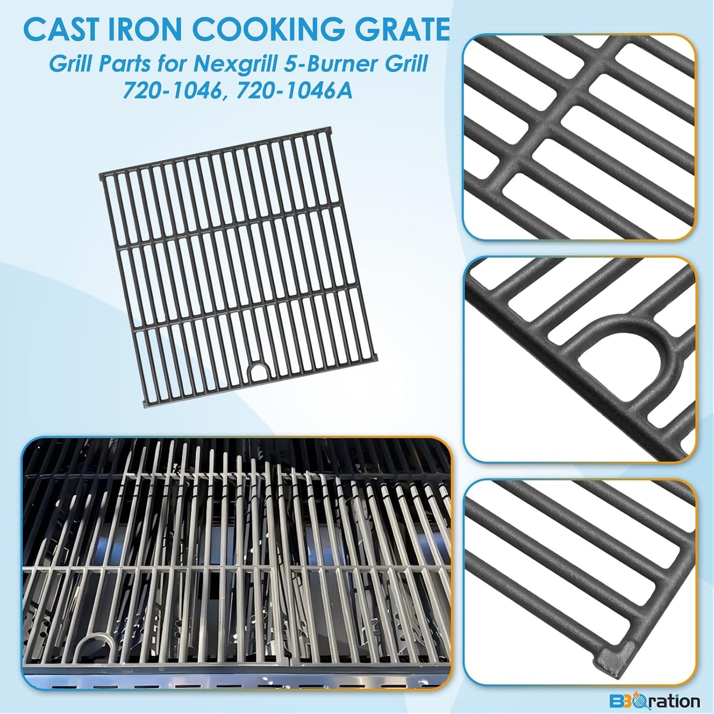 Replacement Parts for Nexgrill 5 Burner 720-1046 720-1046A, Grill Grate for Nexgrill 720-1046 Grill Parts 720-1046A Cooking Grate for Nexgrill Replacement Parts 5 Burner