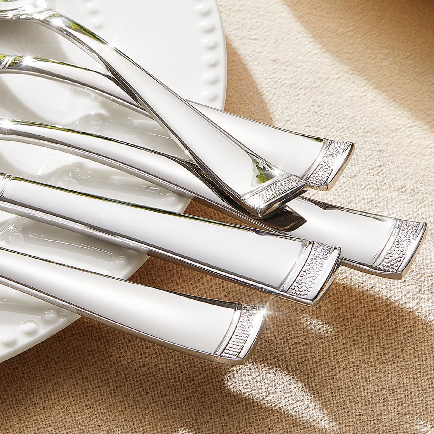 KINGSTONE Silverware Set, 60-Piece Flatware Set for 12, 18/10 Stainless Steel Cutlery Set with Bead Edge, Utensil for Kitchen, Home, Party, Wedding, Mirror Polished, Dishwasher Safe, Featured Gifts