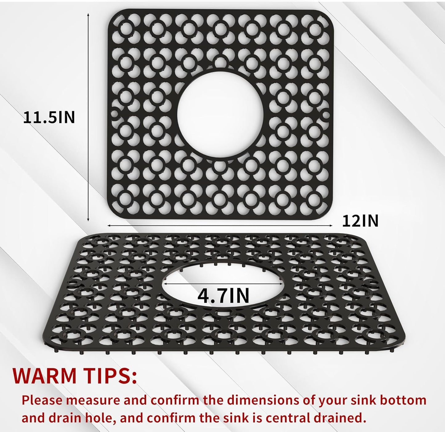 WAFT YEARN 2PCS Sink Mats Sink Protectors Dish Racks Dishwasher Safe Grid Mats for Kitchen Sink Silicone Protect Sink from Stains Damage Scratches Non Slip Heat Resistant Rust Resistant 11"X12" Black