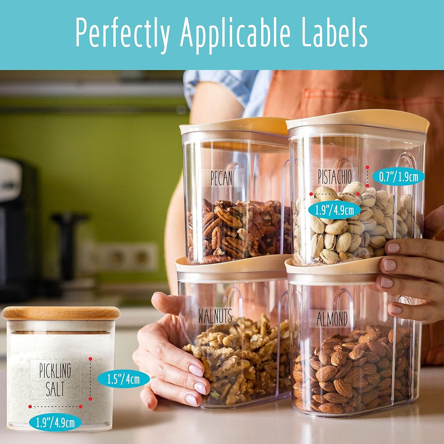 Hebayy 612 All Caps Minimalist Pantry Food Labels, Herb Spice Seasoning Oil Stickers, Plus 51 Blank Ones, Waterproof, Oil & Tear Resistant, No Residue, Expand Version for Kitchen Containers Jars