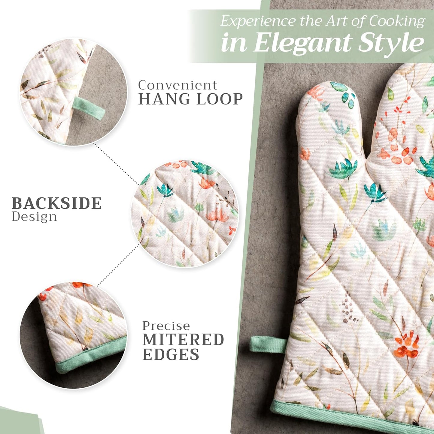 Maison d'Hermine Oven Gloves 100% Cotton Oven Mitt 7" x 13" with Loop Heat Resistant, BBQ, Cooking Gloves, Baking, Grilling, Kitchen, Handling Hot Pans Spring/Summer (Pack of 1, Colmar)