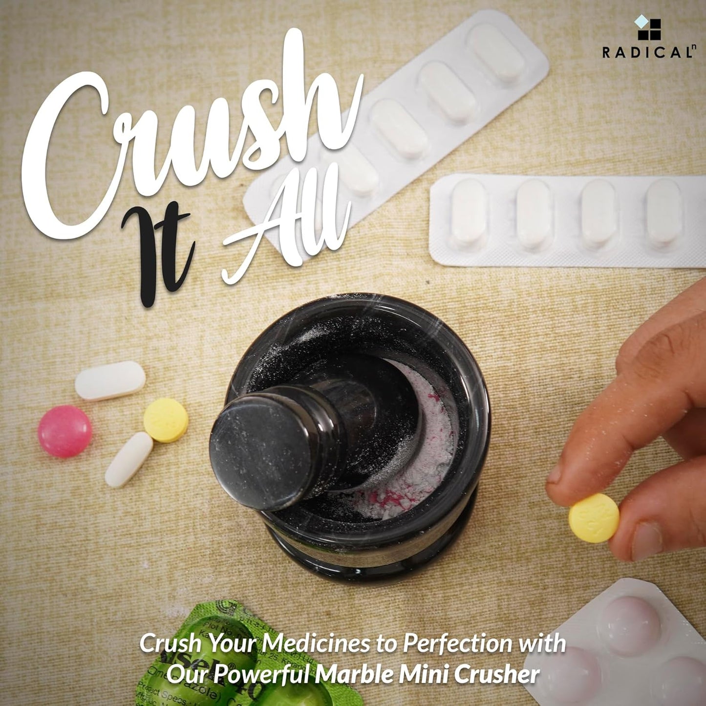 Radicaln Marble Mortar and Pestle Set Black 2.5" Inches Handmade Spice Grinder for Kitchen Herb Grinder Bowl & Garlic Crusher for Kitchen Accessories