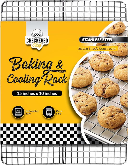 Checkered Chef Cooling Rack for Cooking and Baking - 10" x 15" Stainless Steel, Oven Safe Grid Wire Cookie Cooling Racks