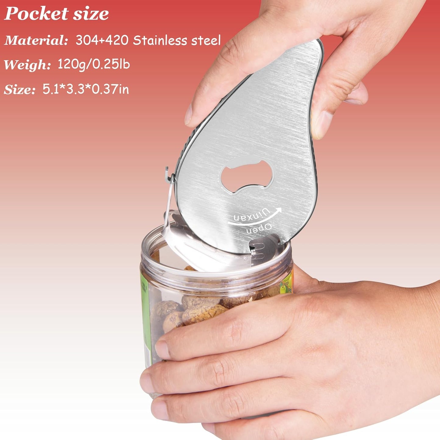 Jar Bottle Can Opener for Weak Hands & Arthritis - Effortless Twist Off Lids (0.6"-2.7") & Pull Tab Seals | Premium 304 Stainless Steel, Patented | Portable Senior-Friendly Kitchen Gadget