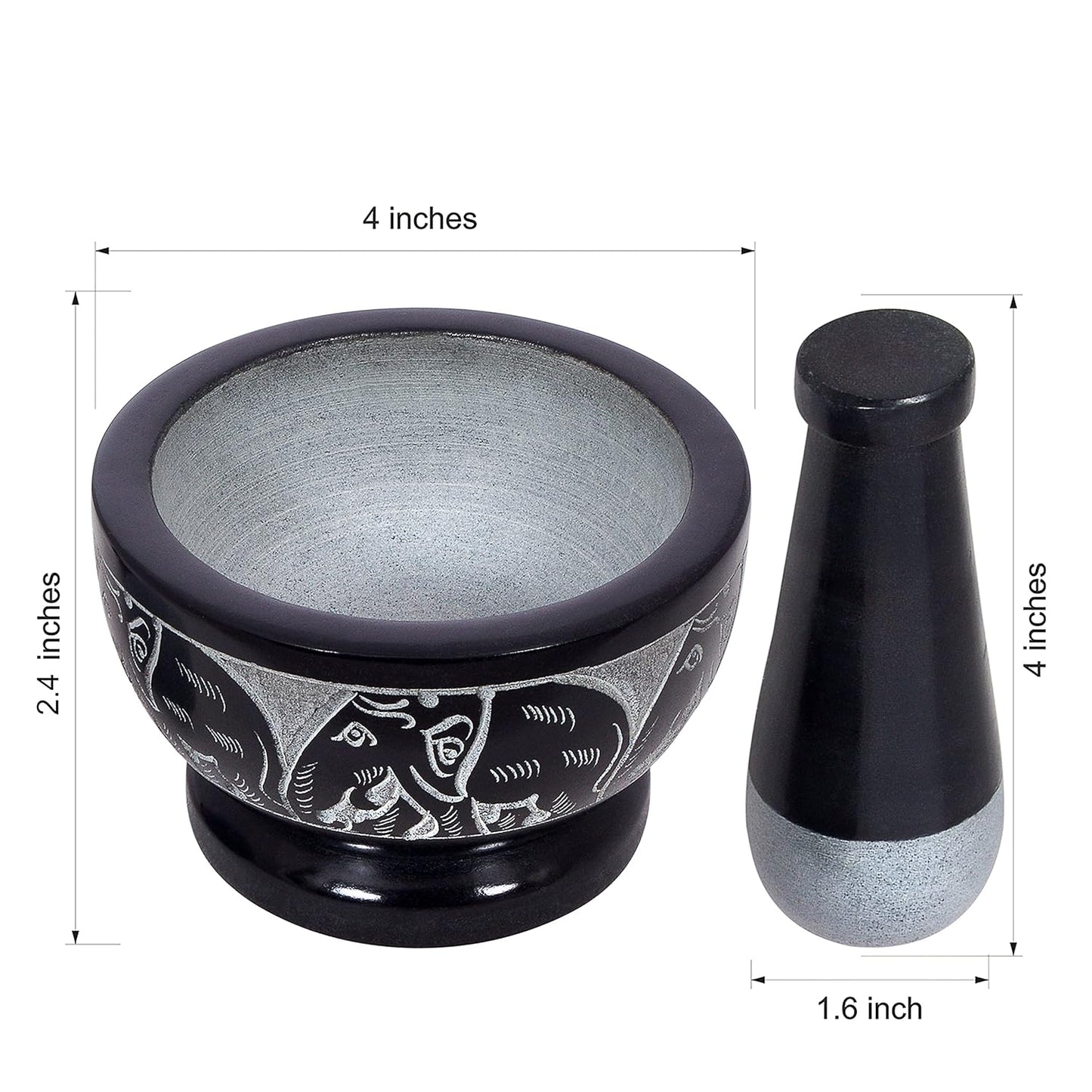Mortar and Pestle, Made of Heavy Duty Polished Hard Stone, Natural Stone Grinder for Spices, Pastes, Herbs, Seasoning etc. (Elephant)