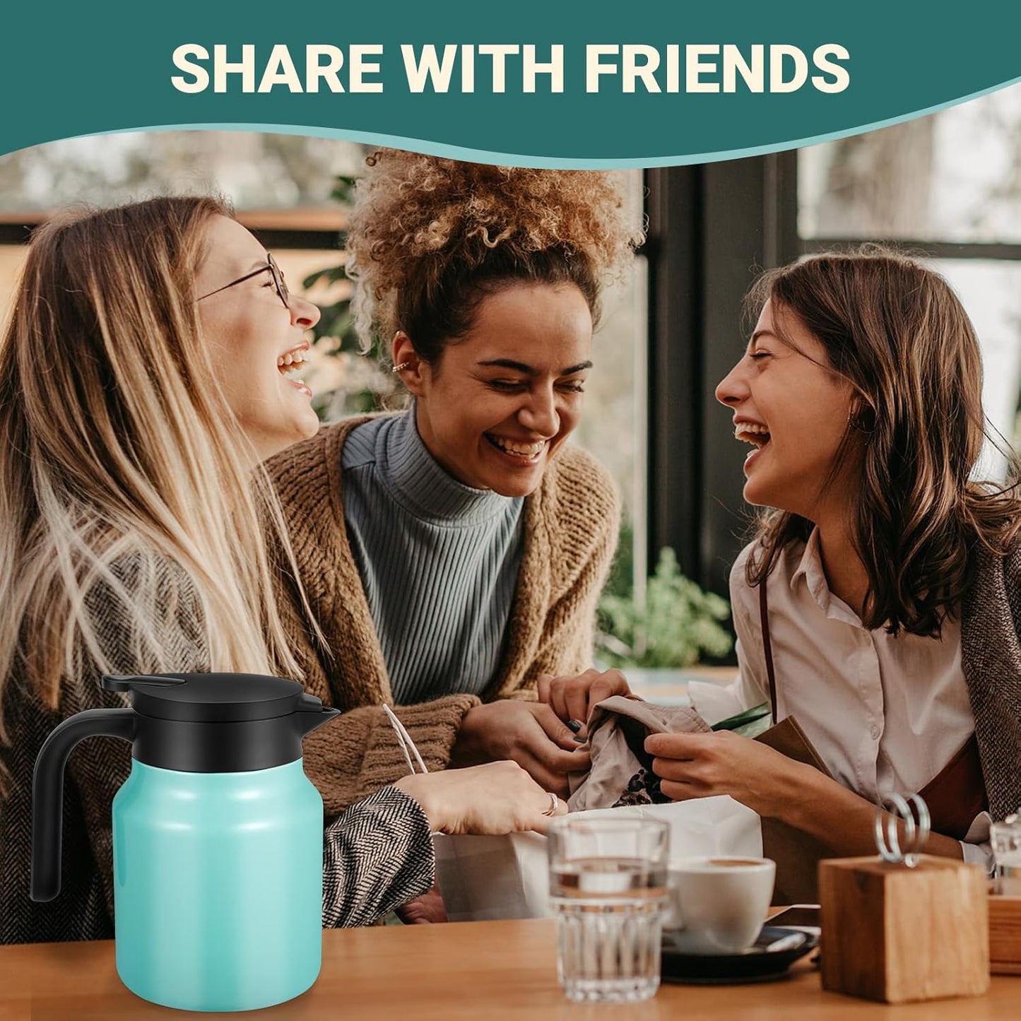 34Oz Thermal Coffee Carafe for Hot/Cold, Stainless Steel Thermos Carafes for Hot Liquids, Dustproof Insulated Hot Water Carafe for Party/Home,Seafoam