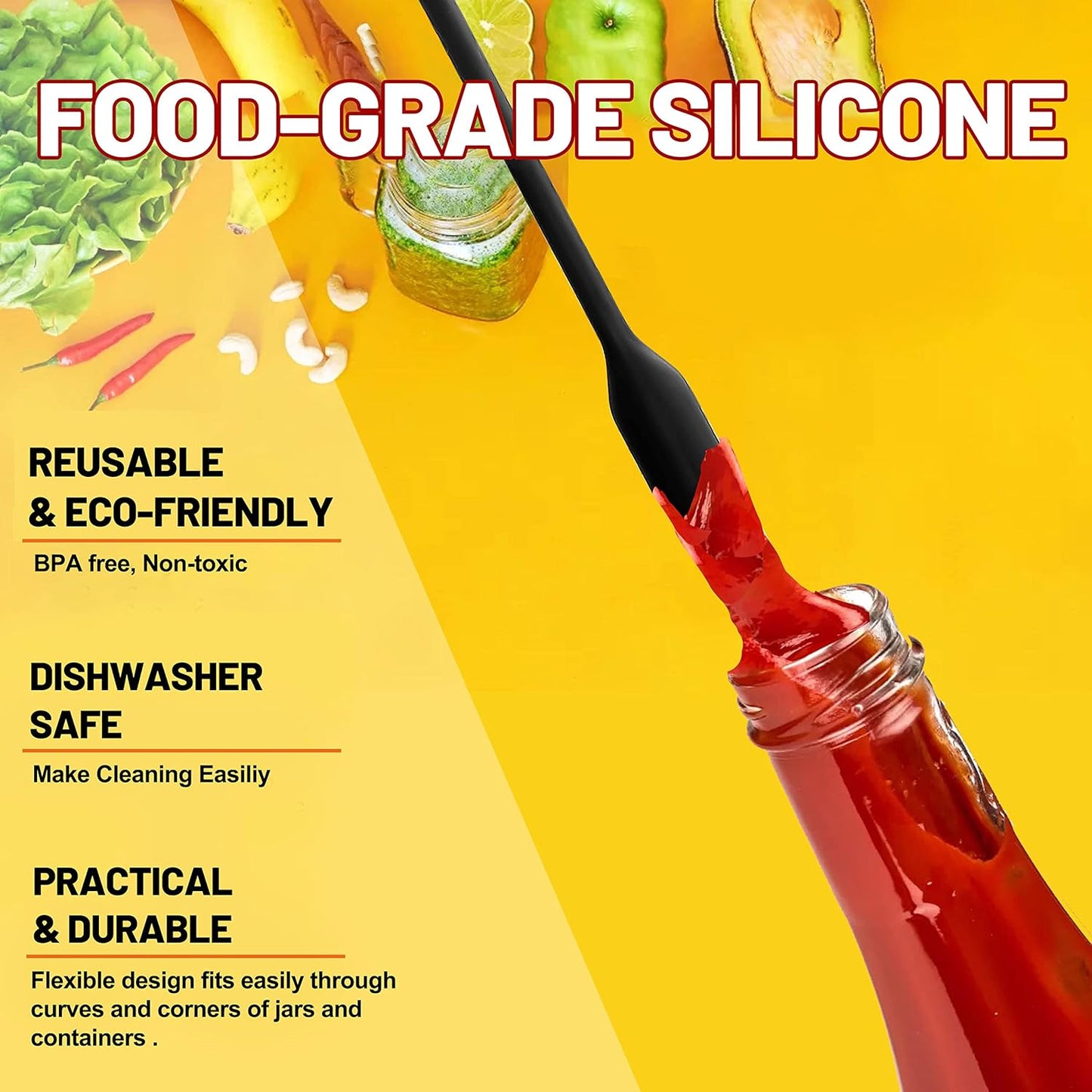 Anaeat Mini Silicone Spatulas - Set of 4 Multifunctional Small Kitchen Scraper Lotion Stirrer Tiny Makeup Beauty Spatula Reusable for Jam Jar, Cosmetic Bottles, Narrow Can and Thin Bottles (Black)