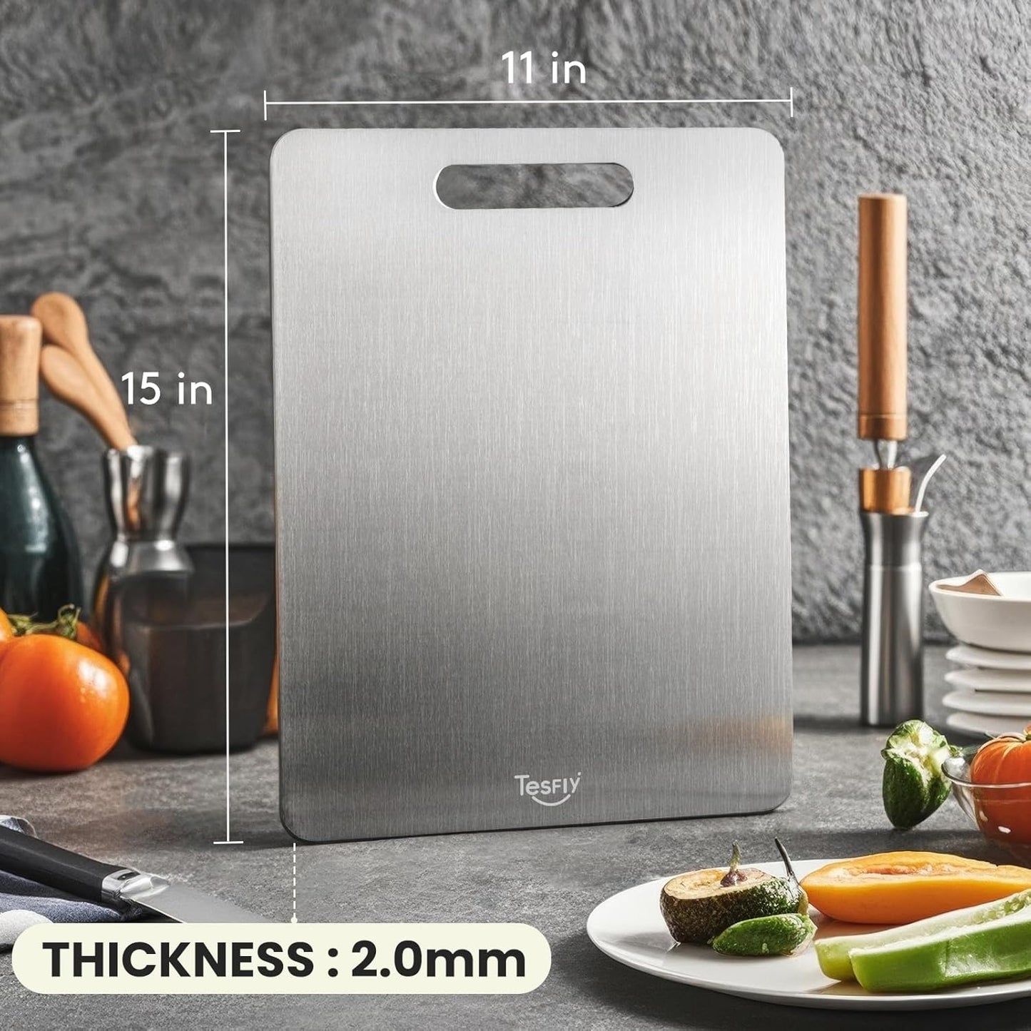 2 Pack Titanium Cutting Board - 100% Pure Titanium Cutting Boards For Kitche,Easy to clean, Double-sided food-grade Cutting Board For Cutting Meats, Fruits And Vegetables.(15 * 11)