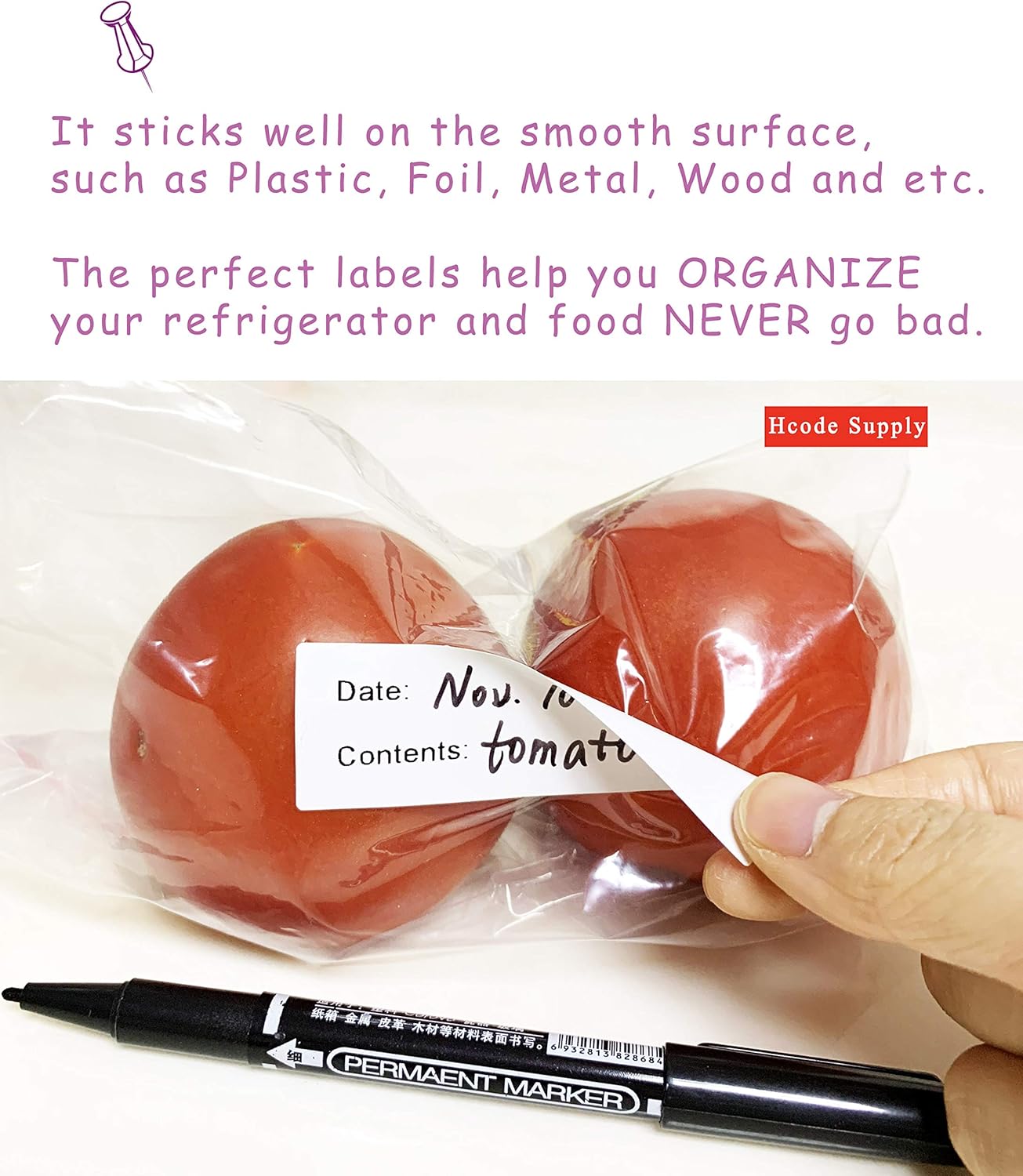 Hcode 2 x 3'' Self-Adhesive Removable Freezer Food Labels- Easy Clean Leaves No Residue- Cooler Food Storage Freezer Stickers Plastic Paper Perfect for Reusable Containers 300 Stickers (2x3 Fill in)