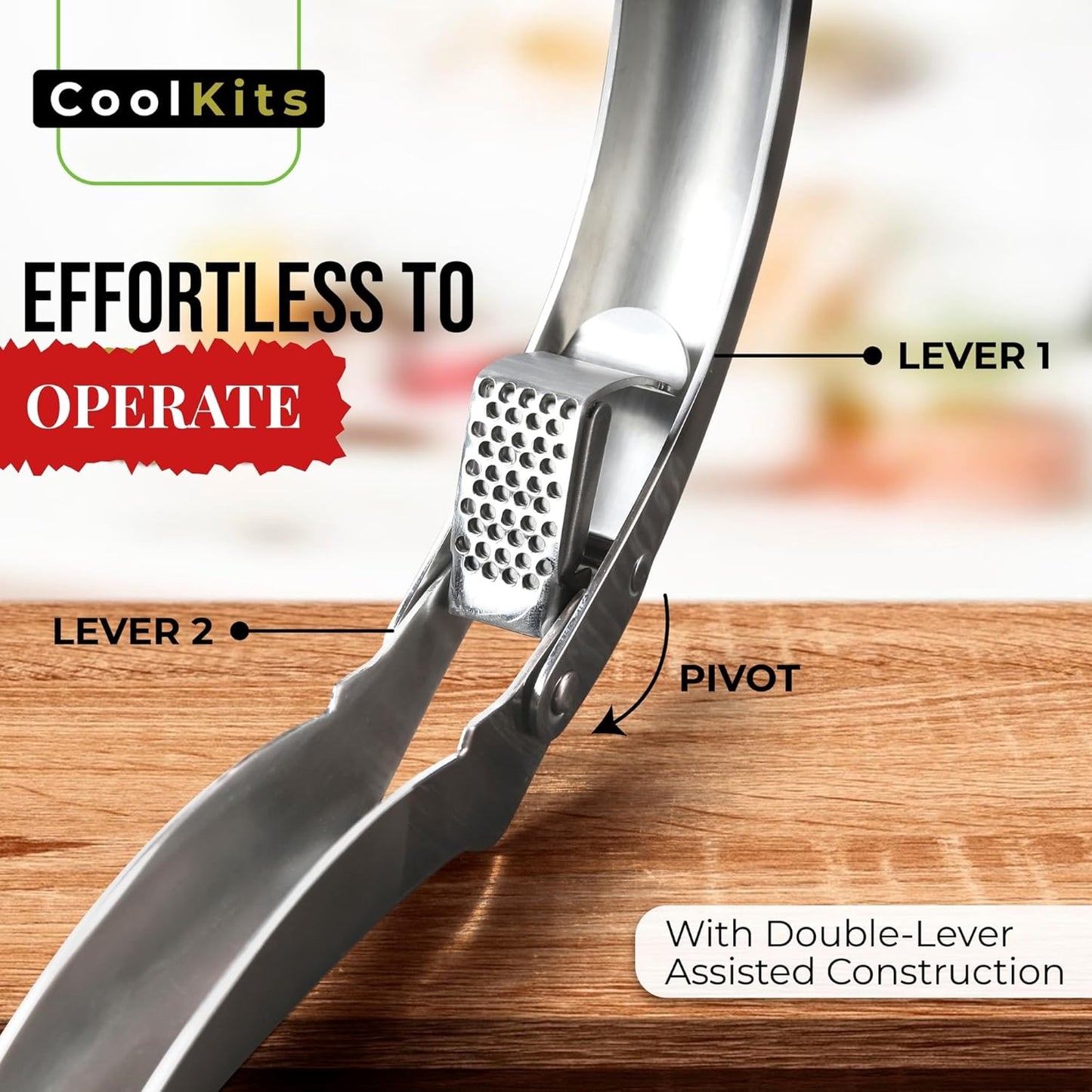 Good Grips Heavy Duty Garlic Press, No Peeling Needed, Stainless Steel Professional Garlic Mincer & Crusher, Dual Lever-Assisted Design with Large Capacity Chamber for Effortless Garlic Crushing.