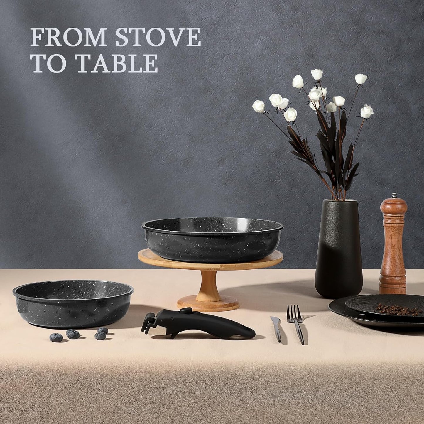 GiPP Ceramic Non Stick Frying Pans Set Removable Handle, Dishwasher & Oven Safe Nonstick Skillets with Detachable Handle, Healthy Cooking Compatible with All Stovetops, PFOA Free, RV Cookware set