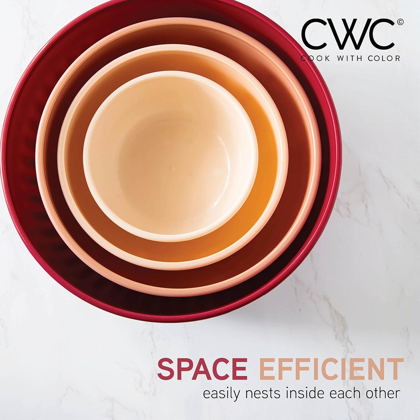 COOK WITH COLOR Prep Bowls with Lids- Wide and Deep Nesting Plastic Small Mixing Bowl Set with Lids, 8 Piece Set - Wide Bowls, Rose