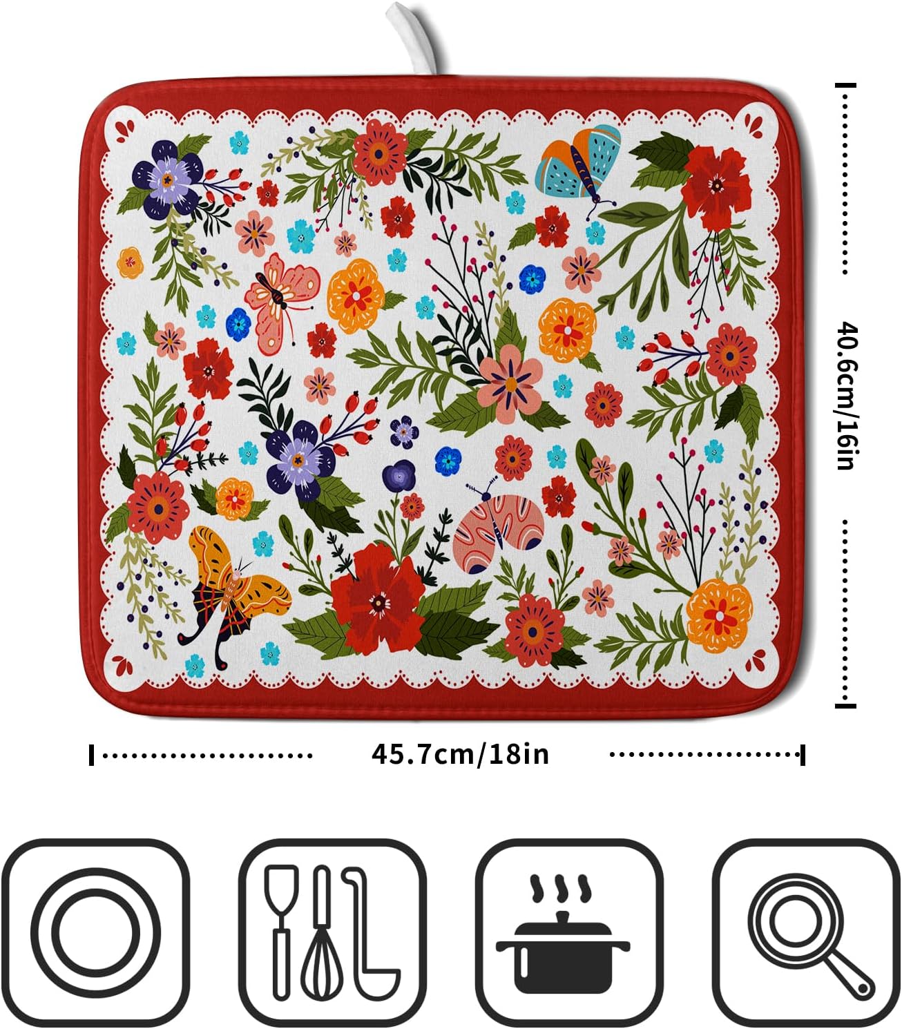 Flowers Printed Dish Drying Mat Floral Coffee Mat for Kitchen Counter Small