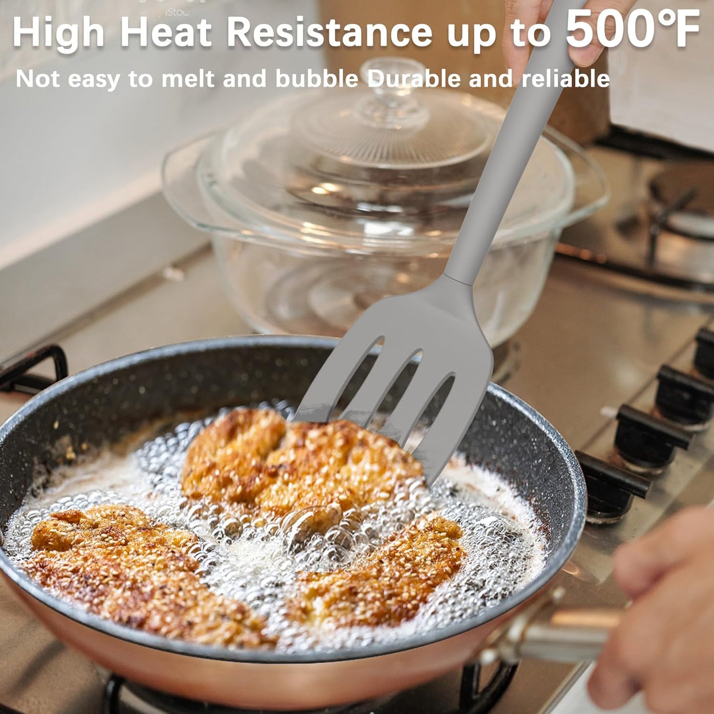 Coukre Silicone Spatula Set of 3, High Heat Resistant, BPA-Free, Kitchen Utensils, Fish Spatula, Solid & Slotted Turner for Non-Stick Pans, Flipping Eggs, Pancakes, Fish, Burgers (3, PureGray)