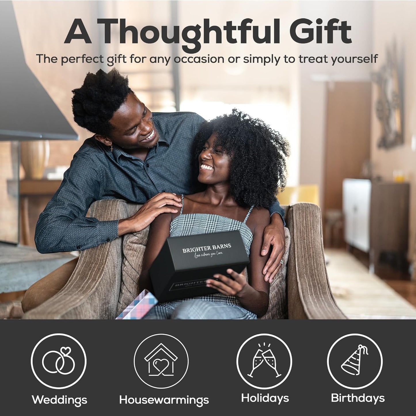 Farmhouse Salt and Pepper Shakers Set with Holder by Brighter Barns - Modern Kitchen Decor and Accessories, Dining Table Decor - Cute Glass Salt Shaker with Caddy for Restaurants, Gifts (Black/White)