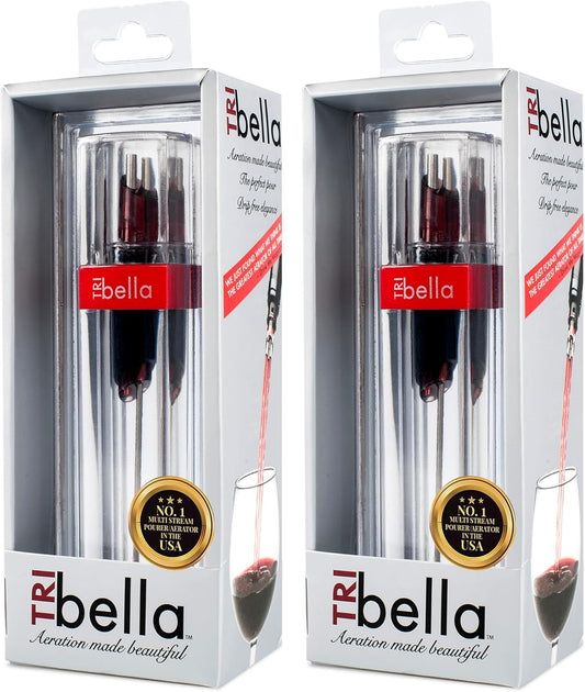 Pourtable 2 Pack Wine Aerator, Multi Stream Wine Aeration 3 Stainless Steel Spouts Handmade Kitchen Essential, No-Drip Wine Pouring Accessory Gifts for Men in Easy to Carry Protective Gift Case