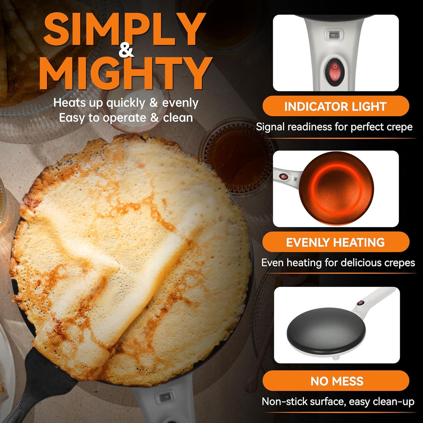 Baker's Friend Instant Crepe Maker with Handle, Electric Crepe Maker Machine, Crepera Electrica, 8 Inch Non-stick Cooking Surface, Creamy White