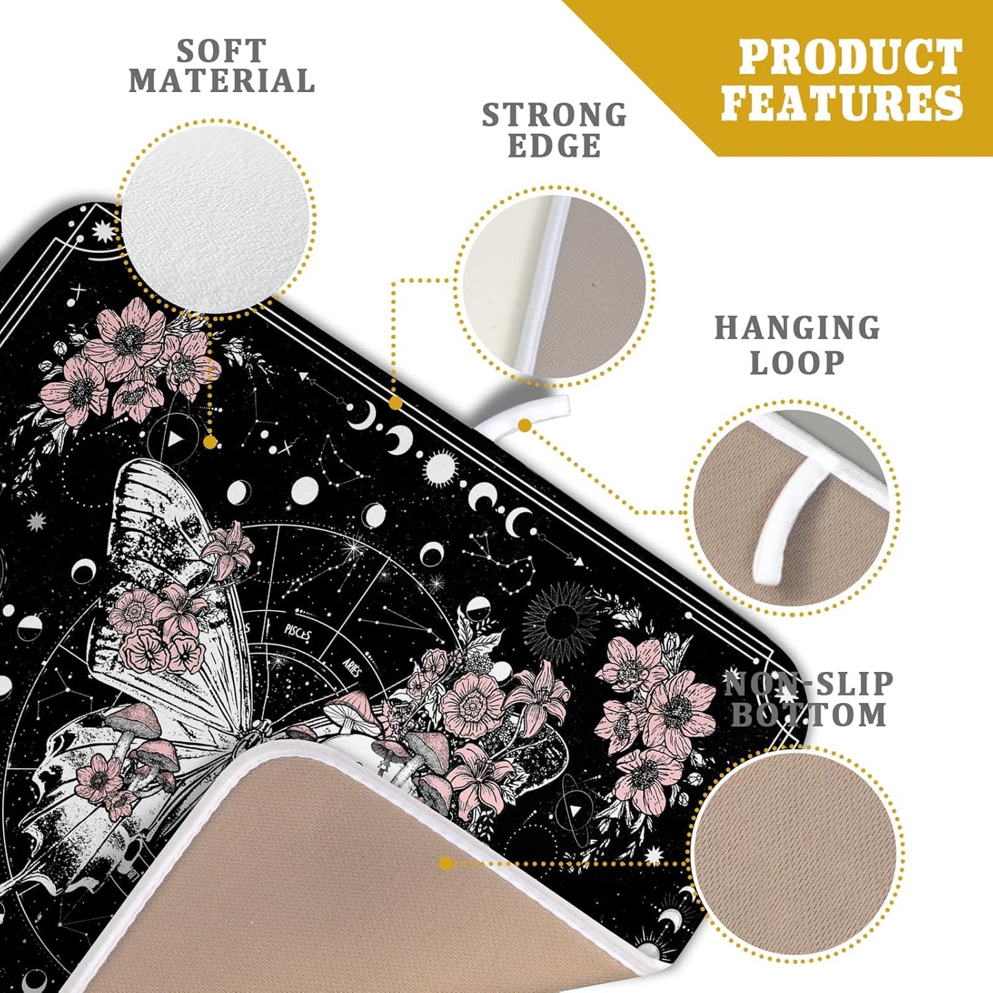 Skeleton Butterfly Dish Drying Mat Black Skull Absorbent Dish Drainer for Kitchen Counter Holiday Decor