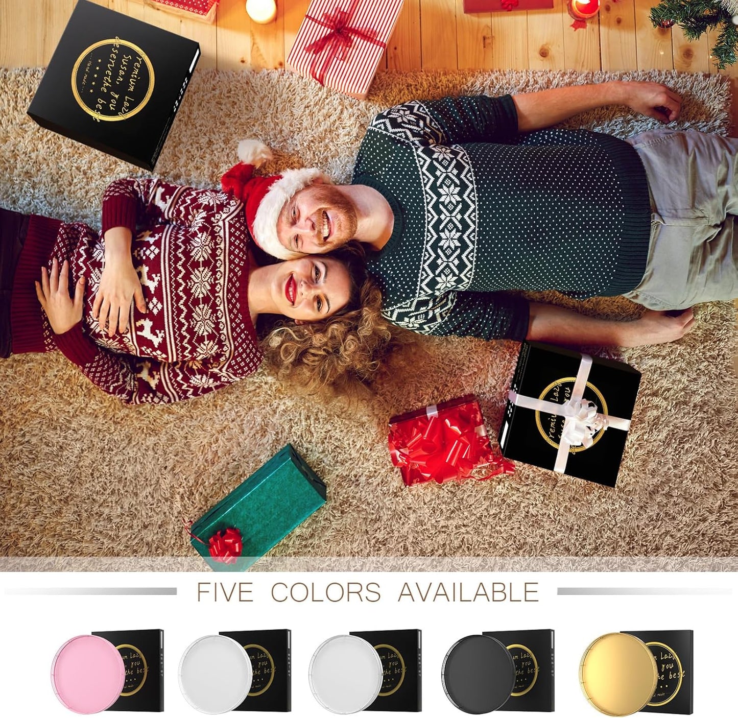 10" Gold Lazy Susan for Table Top, Oak Wood Lazy Susan Turntable Organizer for Dining Coffee Table Centerpiece Bar Decor Kitchen Countertop Bathroom Vanity Decorative Tray for Perfume Jewelry Round