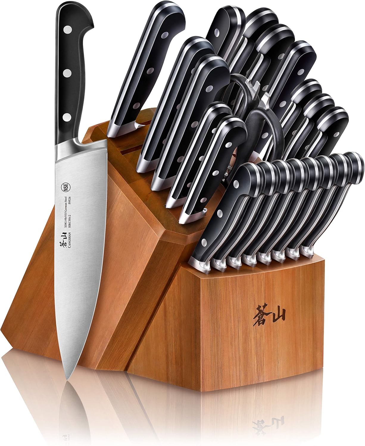 Cangshan V2 Series 1024128 German Steel Forged 23-Piece Knife Block Set, Acacia