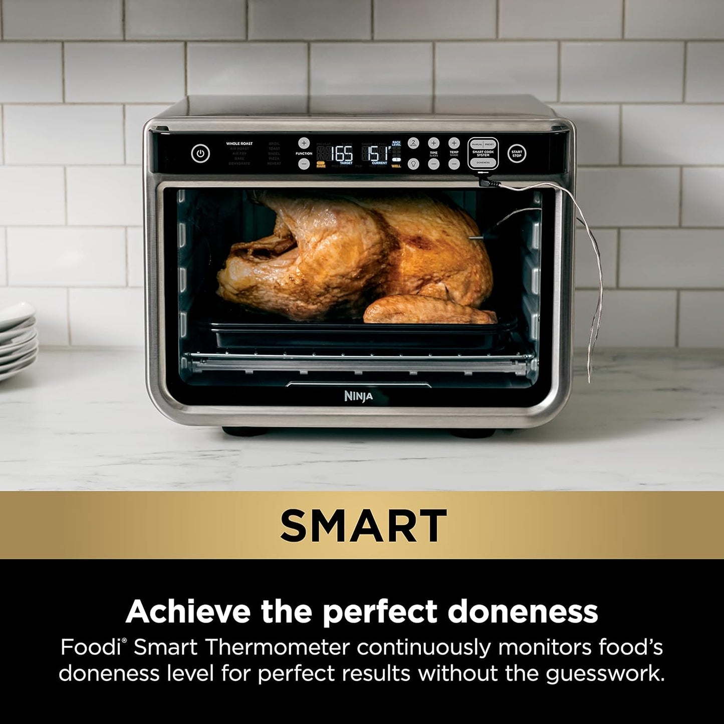 NINJA DT251 Foodi 10-in-1 Smart Air Fry Digital Countertop Convection Toaster Oven with Thermometer XL Capacity and a Stainless Steel Finish (Renewed)