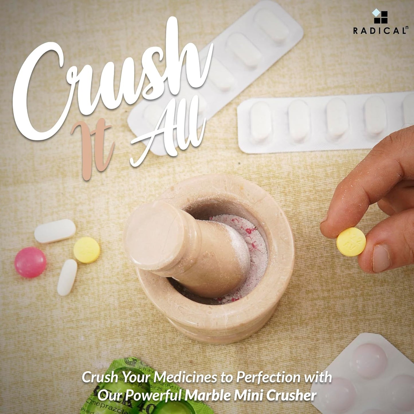 Radicaln Marble Mortar and Pestle Set Verona 2.5" Inches Handmade Spice Grinder for Kitchen Herb Grinder Bowl & Garlic Crusher for Kitchen Accessories