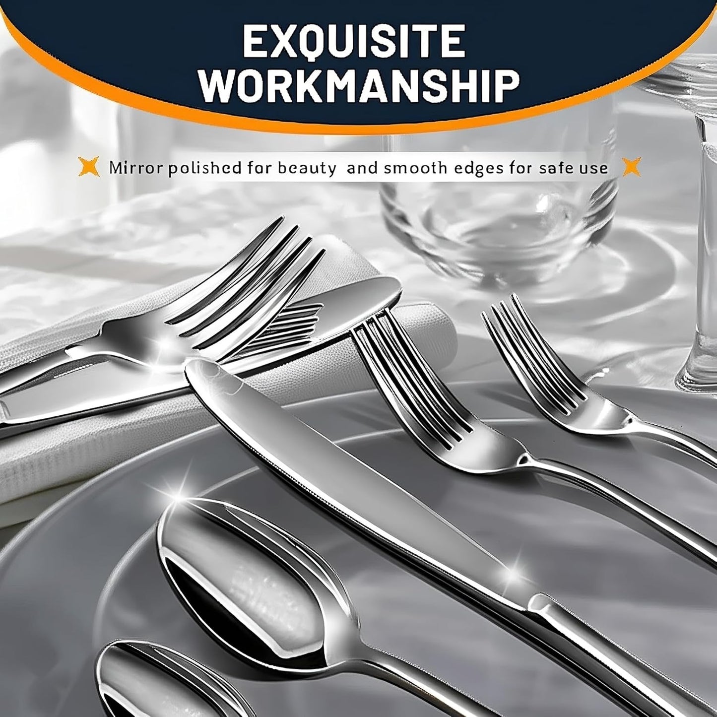 60 Piece Silverware Set for 12, Premium Stainless Steel Flatware Set, Eating Utensil Sets with Steak knives, Cutlery Tableware Service Include Fork Knife Spoon Set, Mirror Polished