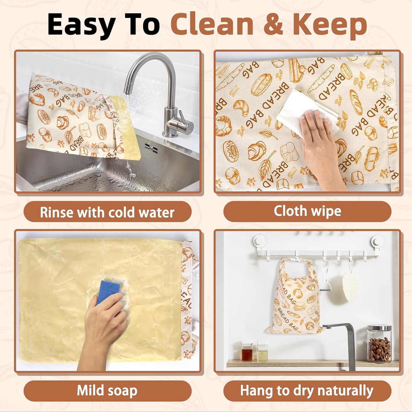 2 Pack Beeswax Bread Bags - Large Reusable Cotton Linen Food Storage Covers for Sourdough & Homemade Bread, Waxed Bags Keep Bread Fresh, Proofing Bag Freezer-Safe, Easy Clean