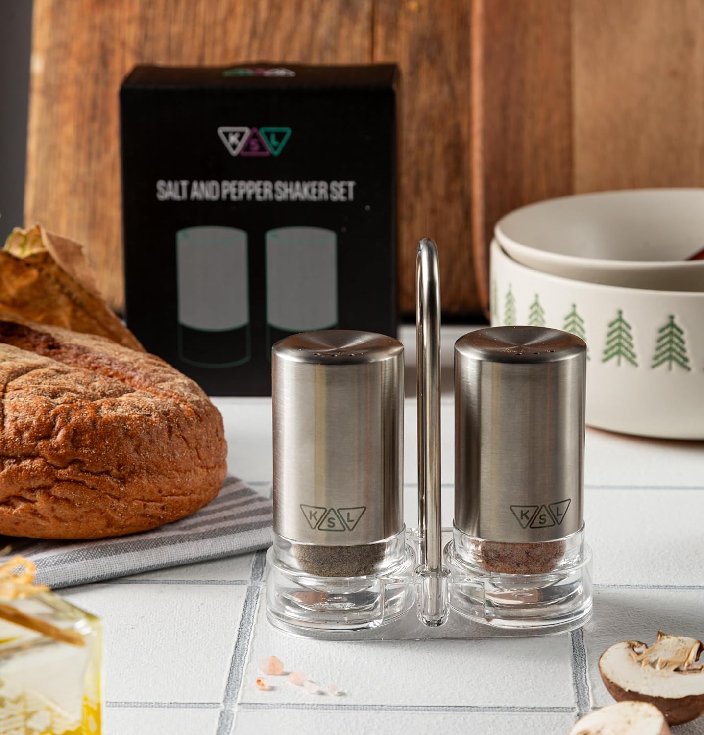 KSL Original Glass Salt and Pepper Shakers Set - Stainless Steel Salt Shaker and Pepper Shaker - Salt and Pepper Shaker Set for Salts and Pepper