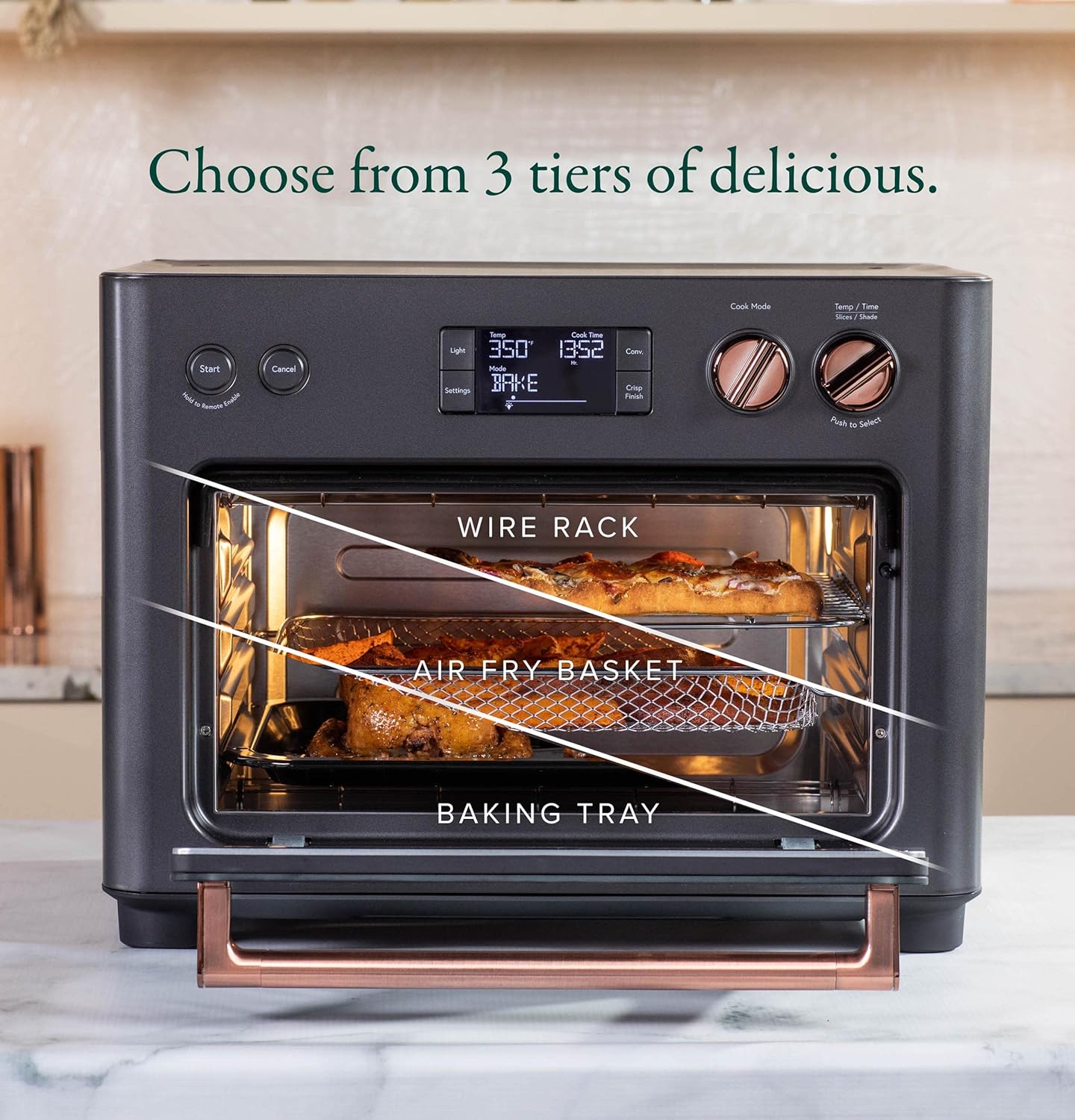 Café Couture Oven with 14 essential cooking modes, including Air Fry, CrispFinish, Bake, Broil, Roast, Toast, Pizza, WiFi & Smart Connected, Voice Control, Countertop Small Appliances, Matte Black