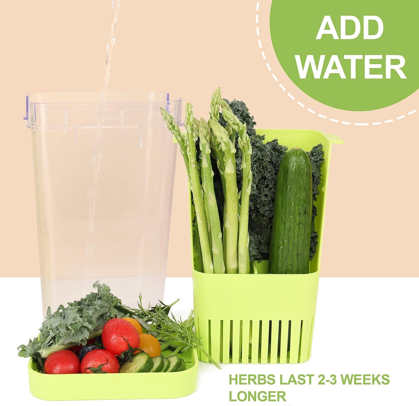 3 Pack Herb Keeper, BPA-Free Plastic Herb Saver with an Inner Basket for Cilantro, Mint, Parsley, and Asparagus, Keeps Fresh Herbs for 3 Times Longer