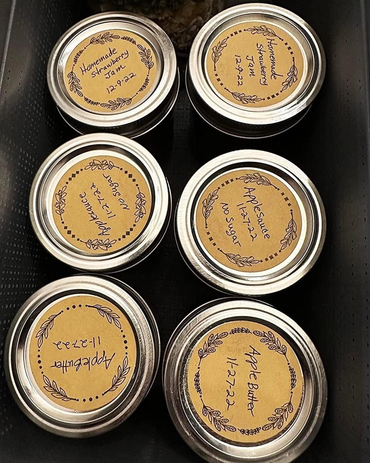 500pcs 2" Label Stickers for Jars and Lids, 4 Different Wreath Designs, Kraft Sticker Labels for Pantry, Mason Jars, Canning, Bottles