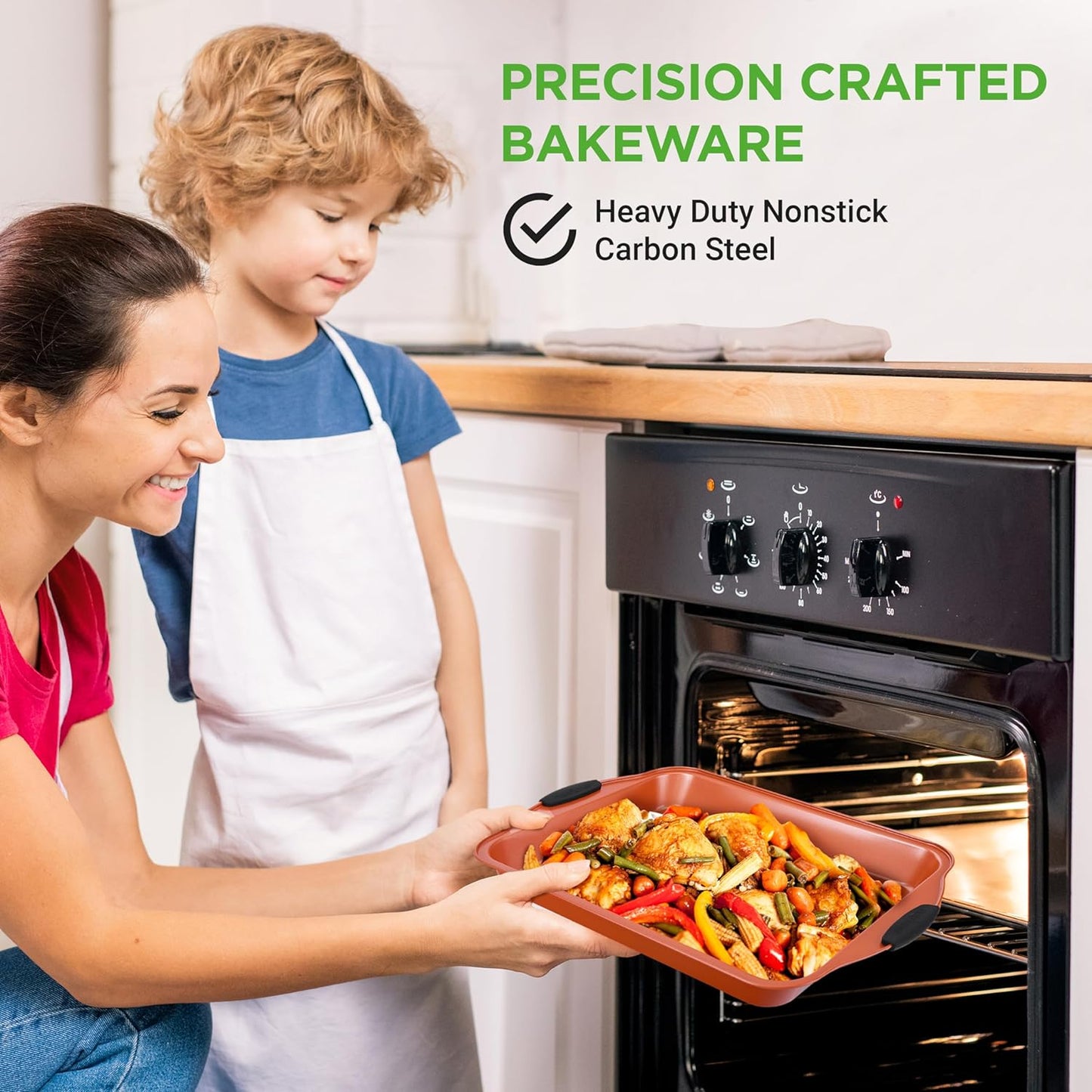 NutriChef 10-Piece Nonstick Baking Pan Set – Durable Carbon Steel Bakeware with Silicone Handles – Bakeware set Includes Cookie Sheet, Muffin, Cake, Pizza & Roasting Pans – Even Heating, Easy Cleanup