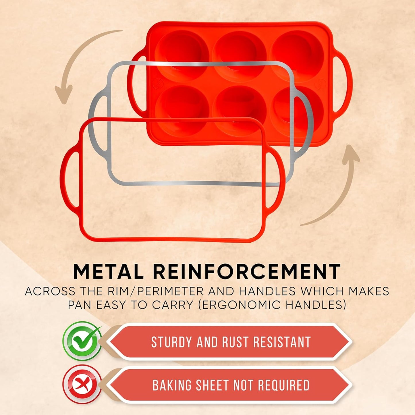 Silicone Jumbo Muffin Pan 6 Cup–Non-Stick Cupcake Pans for Baking, Heavy-Duty Large Silicone Muffin Pans for Baking, BPA-Free, Easy-Release, Oven & Dishwasher Safe