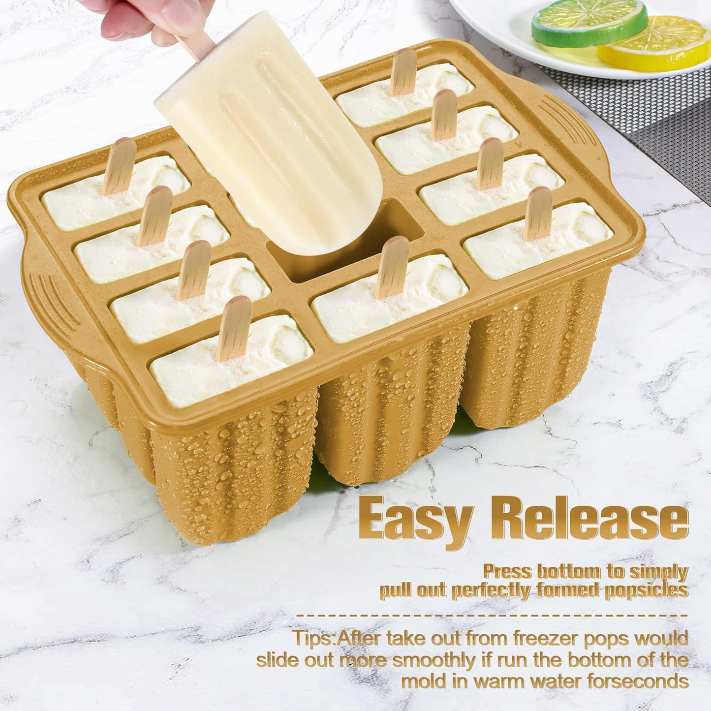 Silicone Popsicles Molds,Ice Pop Cream Mold Set Homemade Toddler Popsicle Maker For Kids Para Paletas De Helado Kulfi BPA Free, with 50 Sticks, 50 Bags,50 wire Ties (Red yellow)