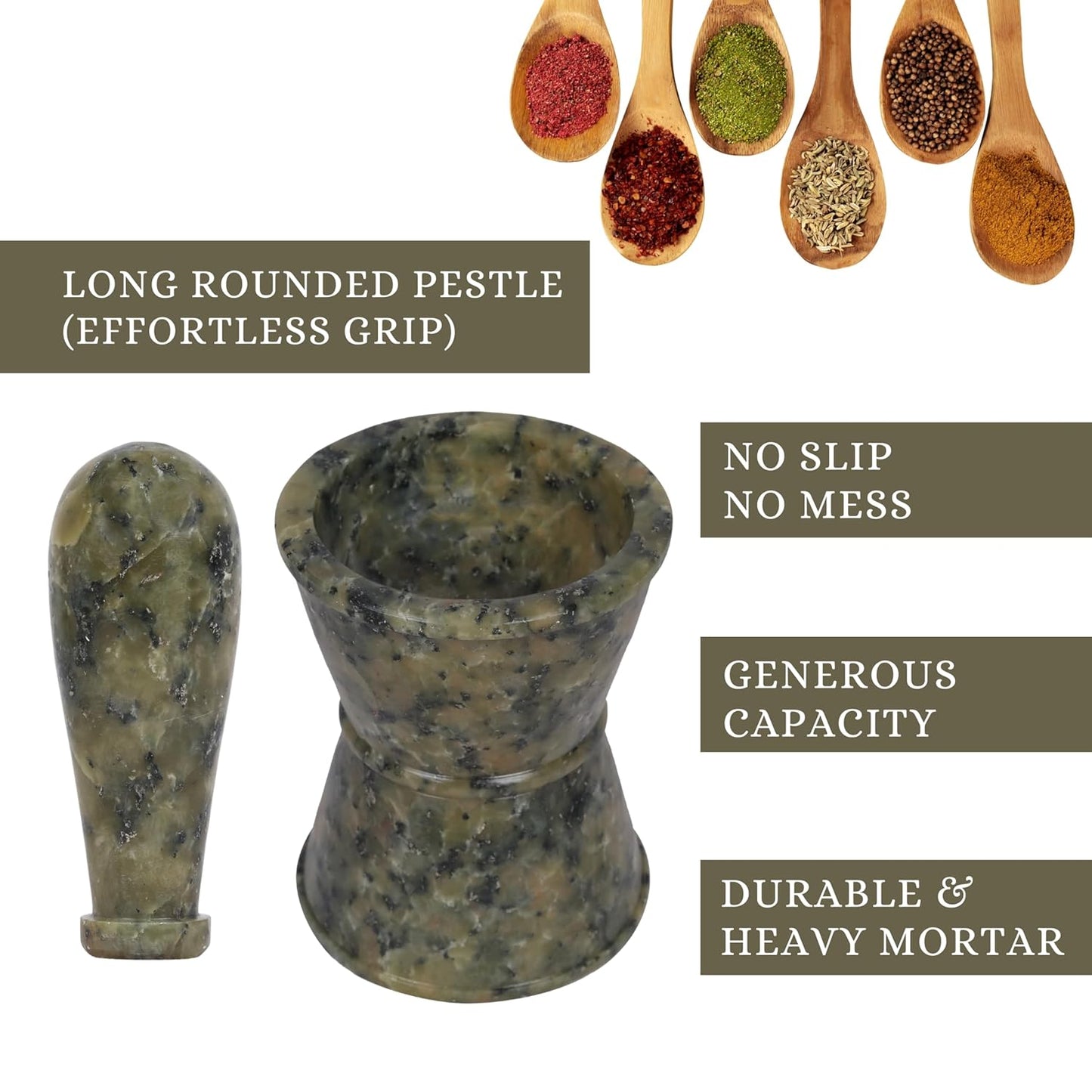 Mortar and Pestle, Made of Heavy Duty Polished Hard Stone, Natural Stone Grinder for Spices, Pastes, Herbs, Seasoning etc. (Drum Shape)