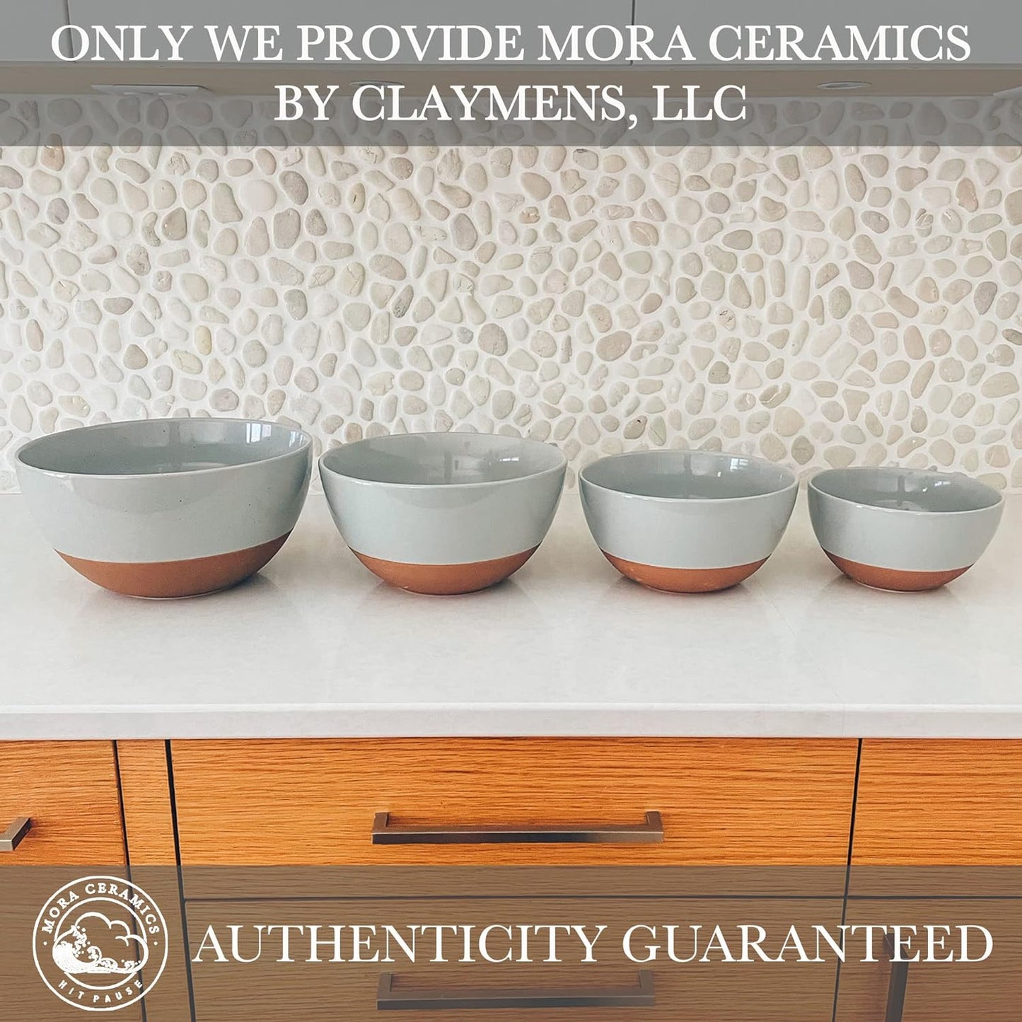 Mora Ceramic Large Mixing Bowls - Set of 2 Nesting Bowls for Cooking, Serving, Popcorn, Salad etc - Microwavable Kitchen Stoneware, Oven, Microwave and Dishwasher Safe - Extra Big 2.5 & 1.6 Qt - Grey