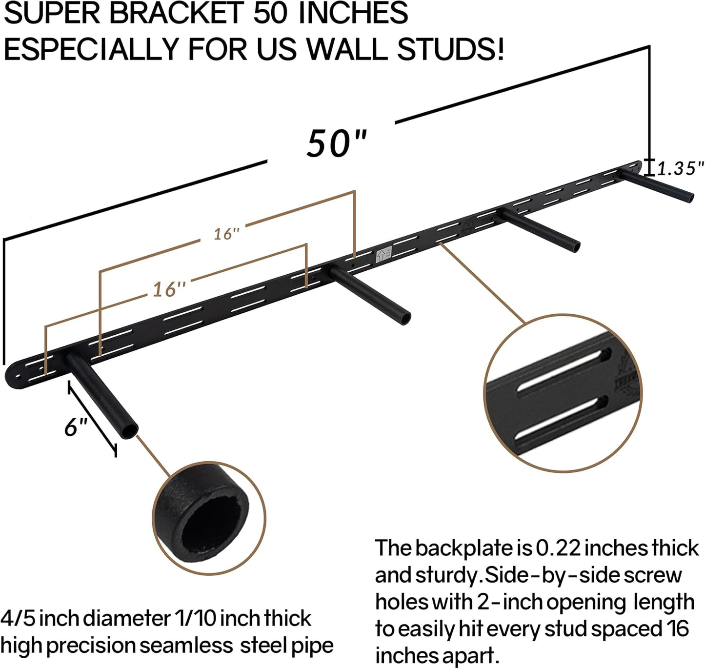 60 inch Black Floating Shelves for Wall 8 -inch deep Set of 2, Heavy Duty Solid Wood Wall Mounted Shelves for Living Room Kitchen with Thickened Hidden Bracket