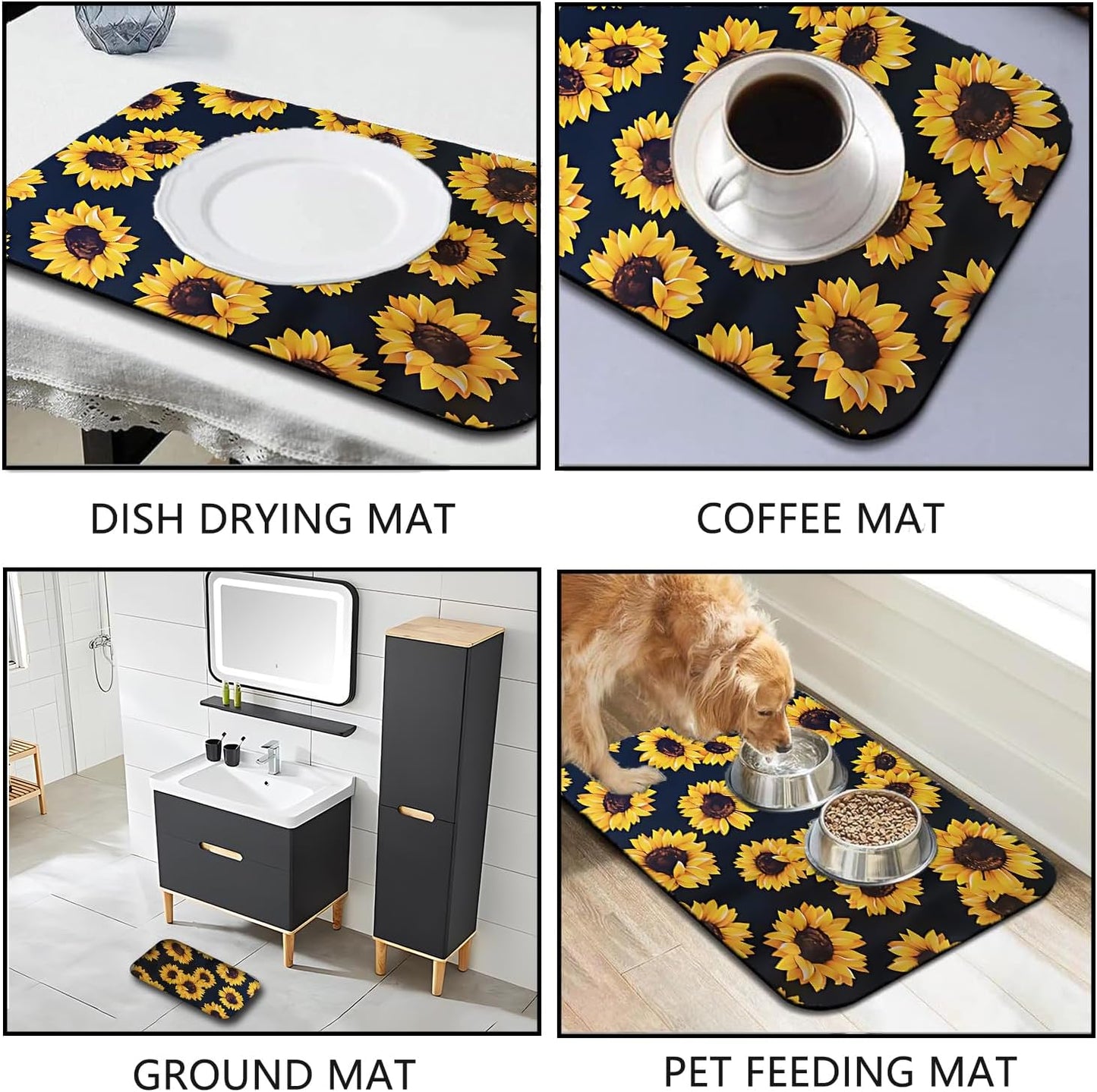 Dish Drying Mat Foldable Fall Kitchen Drying Mat Absorbent Sink Mat Multi-Purpose Coffee Pad Easy To Clean,Kitchen Gadgets,sunflower decor(sunflower) (16inches*20inches)