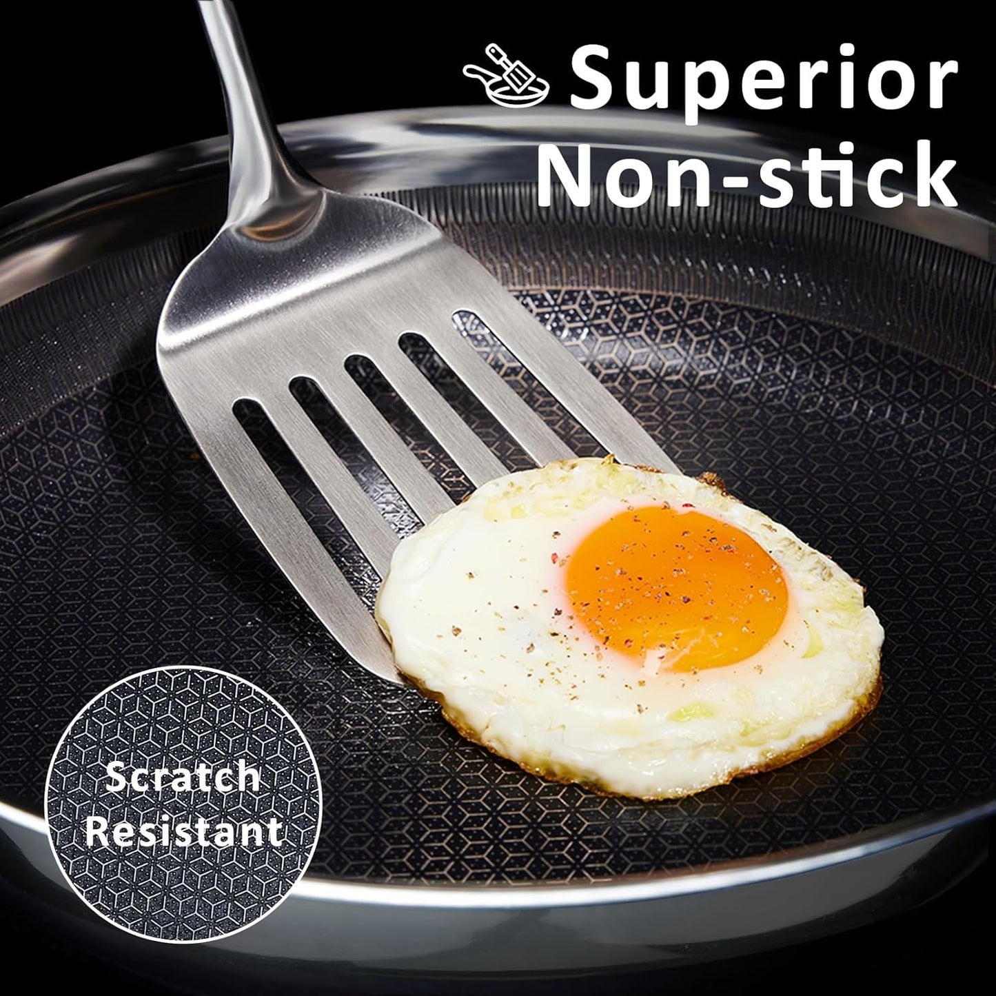 9.5" Non Stick Frying Pans, Hybrid Ceramic Stainless Steel Pan, Skillet with Stay-Cool Handle, Non Toxic, PFAS PFOA PTFE Free, Dishwasher & Oven Safe, Induction, Compatible with All Cooktops