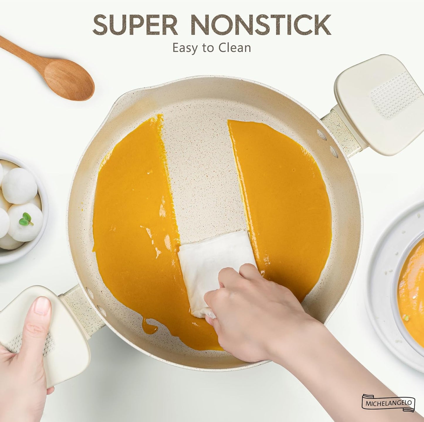 MICHELANGELO Pasta Pot with Strainer Lid - 6 Quart Multipurpose Pot with Twist and Lock Handles, Nonstick Soup Pot with Granite Coating, Induction Compatible, White