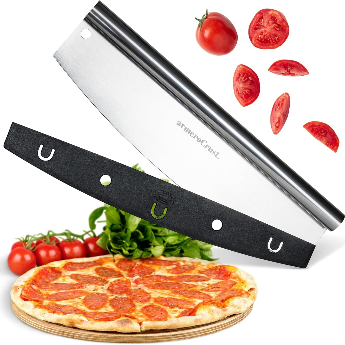 13.8 Inch Pizza Cutter Rocker Blade - Easy Slicing - Premium Finish Pizza Slicer with Time Saving Pizza Cutter Rocker Design
