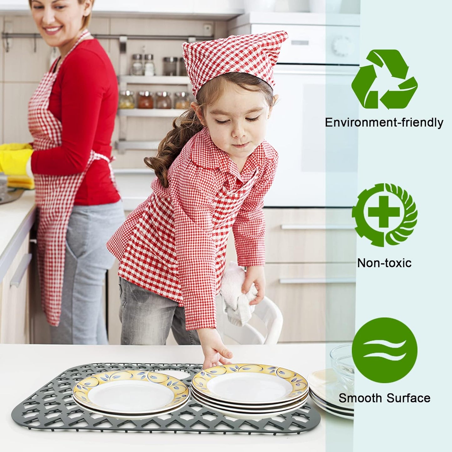 Sink Protectors for Kitchen Sink 13x11 &16x12 &19x14 &21x16 &22x13 &24x13 &26x14 &28x14 &30x16, Large Silicone Sink Mats Grid for Bottom of Farmhouse Sink (21”x16”, Rear Drain)