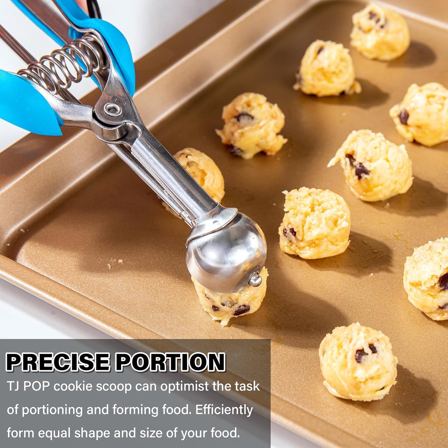 TJ POP Extra Small Cookie Scoop, 1 Tsp Cookie Scoop, Mini Ice Cream Scoop for Melon Baller, Cookie Dough, 0.2oz/ 25mm, Easy Squeeze & Release, Sky Blue