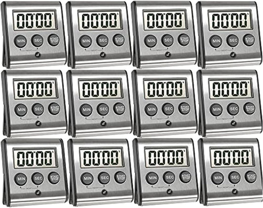 Elegant Digital Kitchen Timer - Stainless Steel Model eT-23, Super Strong Magnetic Back, Loud Alarm, Large Display, Auto Memory, Auto Shut-Off (12-Pack eT-23)