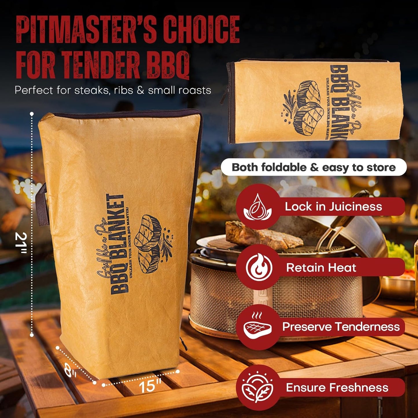 AMADOCOOK™ BBQ Blanket for Resting Meat - Reusable Insulated Meat Resting Bag for Moisture Retention and Tender BBQ - Heavy-Duty with Wide Mouth for Large Brisket, Turkey (21"Original) (21" Original)