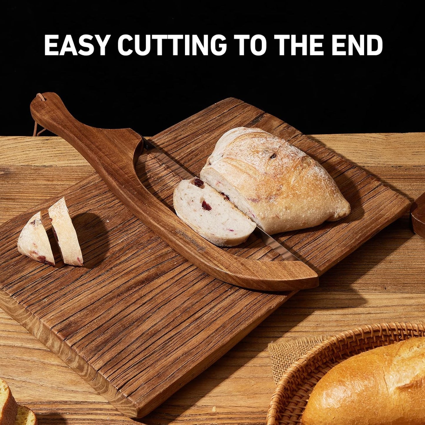 Bread Slicer Knife for Homemade Bread, Wooden Sourdough Bread Knife Cutter for Slicing, Serrated Bread Bow Knife Bread Saw Tool, Kitchen Baking Supplies (Acacia)